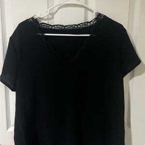 Women’s Elegant Black Lace Trim Top